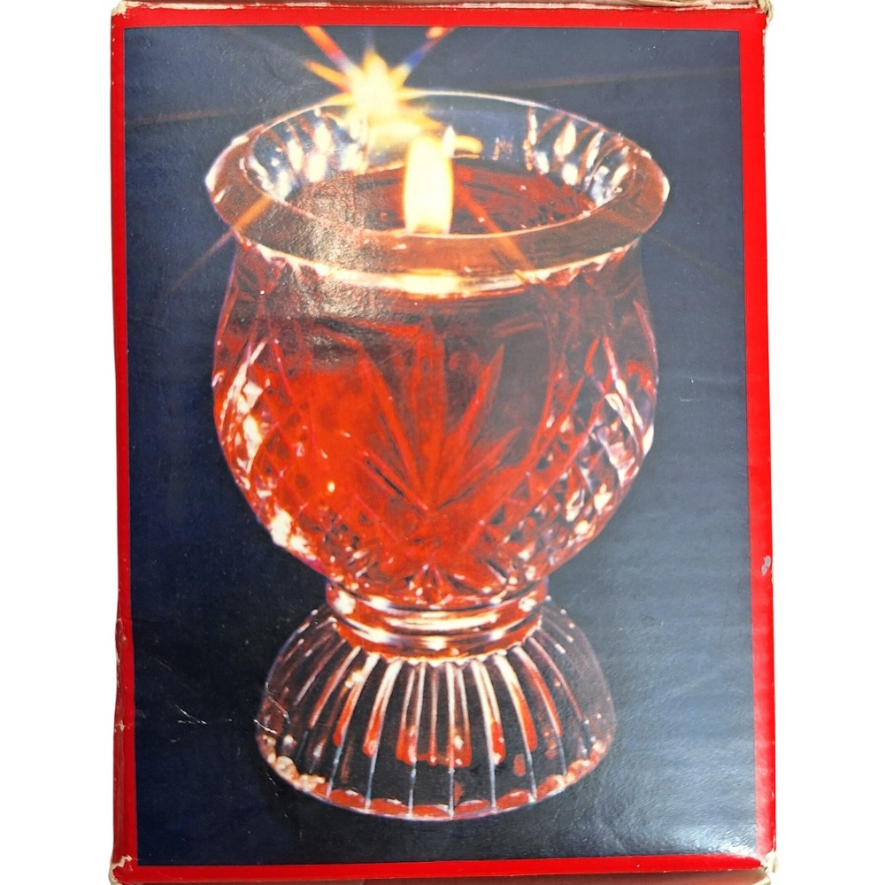 Vintage Avon Clearfire Red Transparent Fragrance‎ Candle Faceted Glass Tulip Cup